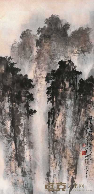 赵少昂 己巳（1989年）作 晚来烟雨入空濛 立轴 95.7×46.8cm